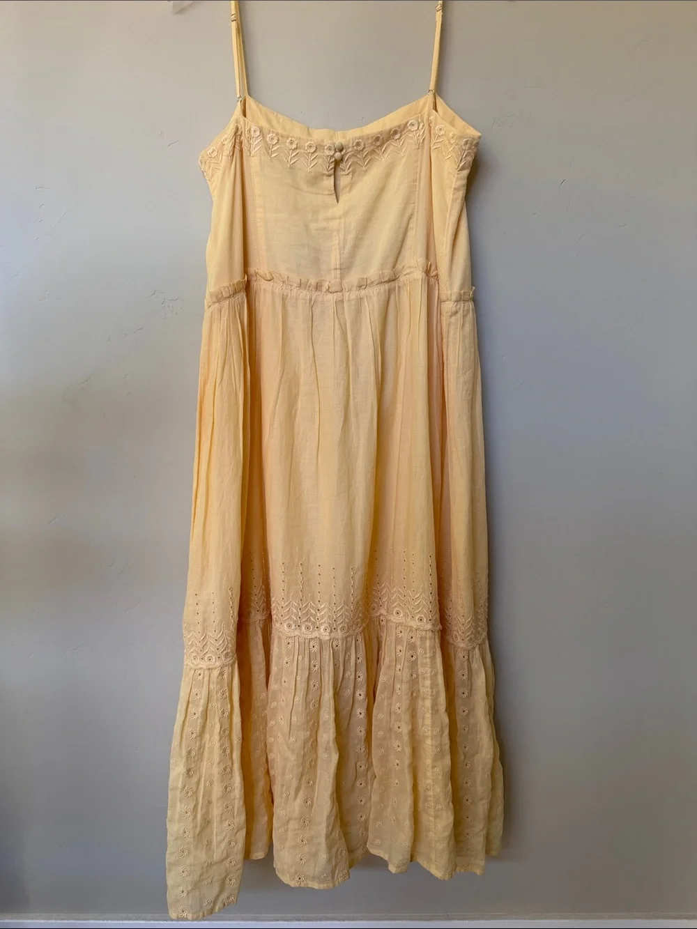 J.  Crew Butter Yellow Flowy Euro Summer Eyelet cotton Midi Dress M